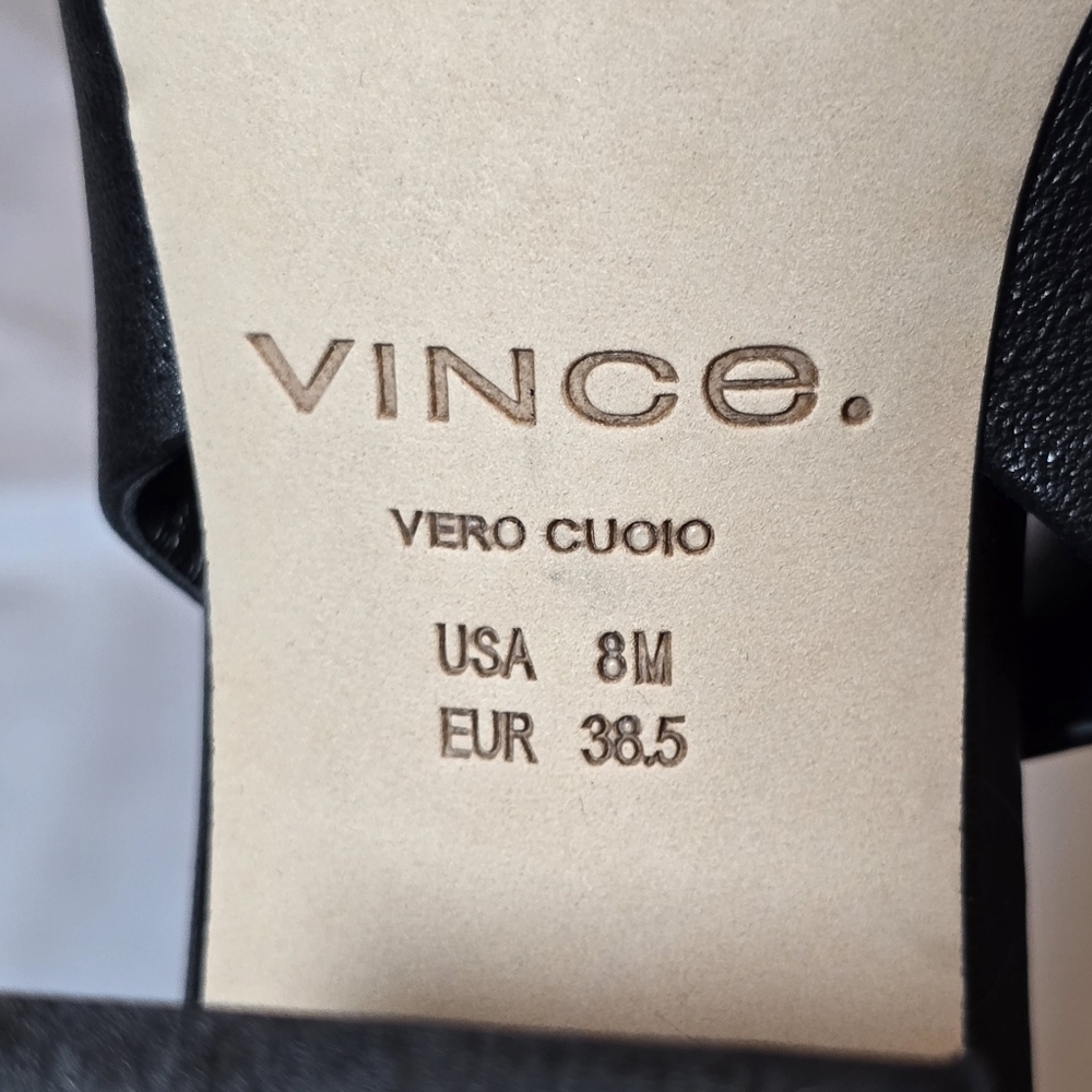 Vince. Black Leather Open Toe Stack Heel Sandals Square Toe Shoes, sz 8 - Picture 9 of 11
